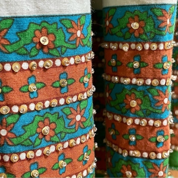 Vintage Bohemian Printed Floral Fit and Flare Strapless Cotton Dress Sequins - Picture 13 of 16